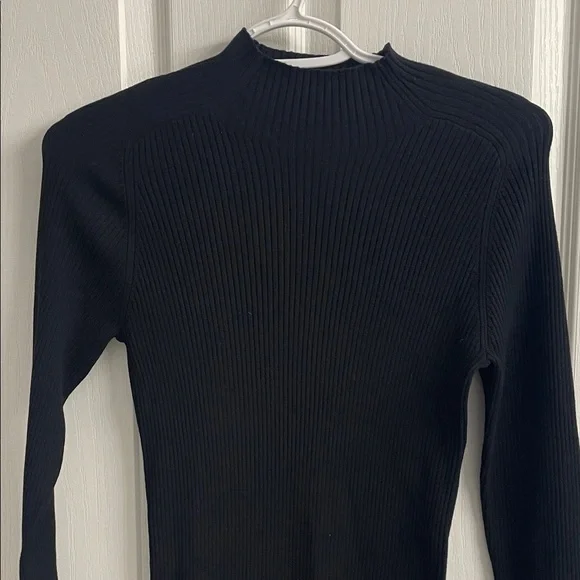 Wilfred Classic Black Knit Long Sleeve Dress Mock Neck High Thigh Slit Sz M - Picture 6 of 15